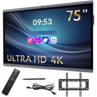 XORO MeetingPad, 75 Zoll interaktives Whiteboard, Smartboard, elektronische Tafel, 4K UHD Touchscreen, Android 13, für Klassenzimmer & Büro, WLAN & LAN, HDMI, USB-C, Kamera, Mikrofon, Lautsprecher