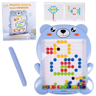 MalPlay Teddybär Magnettafel Kinder Mosaikperlen 20 Schablonen für Reisen kreativ blau Montessori Maltafel ab 3 Jahren