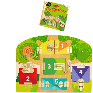 Battat Education - Klopf, klopf, wer ist drin? - Montessori-Beschäftigungsbrett - Spielbrett für Kleinkinder - Schloss und Schlüssel Spielzeug - Activity Board - 3 Jahre +
