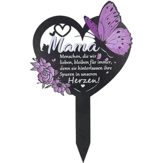 Grabschmuck Wetterfest, 30,5cm Grabstecker Herz mit Spruch Mama, Edelstahl Grabdekoration Wetterfest, Grabgesteck Friedhof Grabdeko, Grabschmuck Gedenktafel, Gartenstecker für Draußen Garten Grab Deko