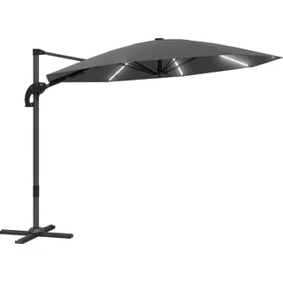 Outsunny Alu Ampelschirm LED Solar Ø300 cm höhenverstellbar Sonnenschirm - Dunkelgrau