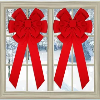 KAHEIGN 2Pcs Weihnachtsschleifen Samtschleife Weihnachtsbaum Schleife, 90cm x 45cm Groß Rote Schleife,Weihnachtsbaumschleife Weihnachtskranz Schleife für Weihnachtsbaum Kamin Haustür Deko