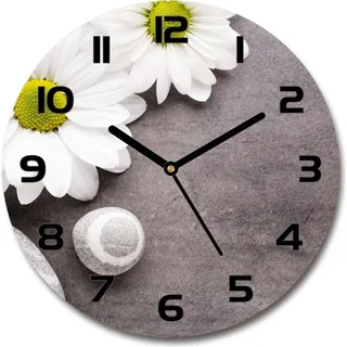 Wanduhr aus Glas 30fi Glasbild Glasuhr Gehärtetes Glas - schwarze-zeiger - gerbera - Weiß