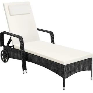 tectake Rattan-Sonnenliege, 200 x 70 x 33 cm, schwarz/beige , Schwarz, Beige , Kunststoff , 70x33x200 cm , Gartenmöbel, Gartenliegen