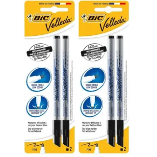 BIC Velleda Whiteboard-Stifte, trocken abwischbare Marker in schwarz, geruchsarm und mit widerstandsfähiger, dünner Spitze, 2 Stück (Packung mit 2)