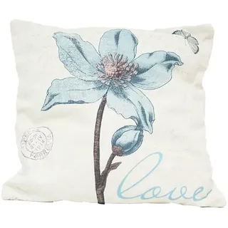 Mimbre Natural Kissen mit Blauer Blume (40 x 40 x 1)