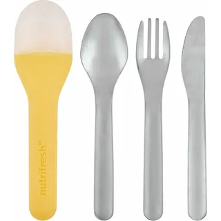 Reisebesteck-Set, Besteck-Set, Camping-Besteck-Set 3-teilig aus Edelstahl – inklusive Halter – leicht – 18 x 4,7 x 2,8 cm – 4 Sets - Gelb, Silber