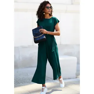 Culotte-Overall LASCANA, Damen, Gr. 34, N-Gr, blau (petrol), Jersey, Obermaterial: 95% Viskose, 5% Elasthan, unifarben, figurumspielend 7/8-Länge, Rundhals, Overalls Culotte-Overall, mit Knotendetail in der Taille, femininer Jumpsuit, festlich, Topseller