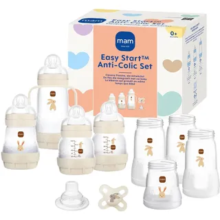 MAM Easy Start Anti-Colic Set | 0+ Mon | Babyflaschen-Set | 94% Akzeptanz & 96% Hebammen-Empfehlung | weniger Koliken | 6 Baby Trinkflaschen, 1 Griff & MAM Start | mint
