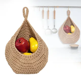 Obstkorb Hängend Geflochten, Groß Hängekorb Küche, Wandkorb Kann für Küche Deko, Wohnzimmer, Schlafzimmer zur Hängeaufbewahrung (Stil 1)