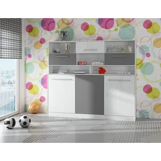Wandbett Horizontal Schrankbett ROGER 90x200 cm Wandklappbett, Schrankklappbett, Schrank mit integriertem Klappbett, Funktionsbett CRAFT WEIß / GRAPHIT (mit zusätzlichen Regalen) - Weiß, Grau