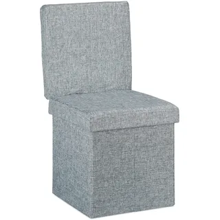 Relaxdays Faltbarer Sitzhocker mit Lehne HBT 73 x 38 x 38 cm stabiler Sitzcube mit Fußablage als Sitzwürfel und Sitzbank Leinen Aufbewahrungsbox und Deckel zum Abnehmen, grau