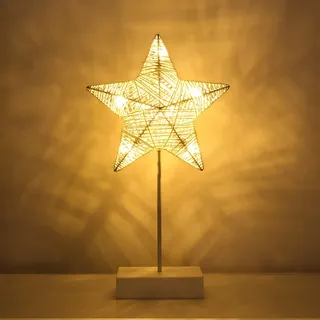 Lewondr Tischlampe, LED Sternenlampe Sternform Weihnachtsdeko Innen, Batteriebetrieb Fensterbank Lampe Metall Weihnachtsstern Schreibtischlampe für Zuhause Weihnachten Ramadan Hochzeit, Warmweiß