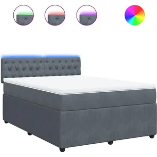 vidaXL Boxspringbett mit Matratze Dunkelgrau 140x190 cm Samt - Grau
