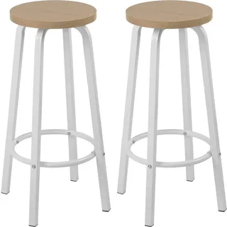 WOLTU 2er-Set Barhocker Barstuhl Bistrohocker Tresenhocker runde Sitzfläche aus MDF Gestell aus Metall Hell Eiche - Weiß, Hellbraun