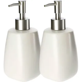 KADAX Keramik Seifenspender mit Pumpe für Bad, Küche "Palmi", 400ml, Weiß, 2 Stück