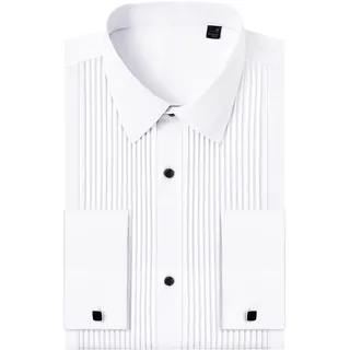 J.VER Herren-Smoking-Hemd, formelles Kleid, Hemd, plissiert, langärmelig, Button-Down-Shirts für Abschlussball, Party, Hochzeit, A-weiß+schwarzer Knopf+Manschettenknöpfe, L