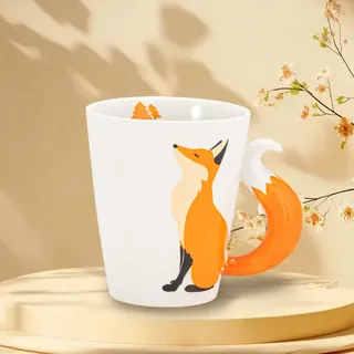 CAIJ 360ml Fuchs Tasse, Keramik Kaffeetasse Fuchs Geschenk Tasse 3D Tier Kaffeetasse Cute Mug Tier Geburtstagsgeschenk für Frauen Männer Mädche Jungen