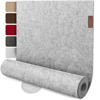 smøla Design Tischläufer Grau aus Filz I 100x30 cm Tischband I Skandinavischer Filzläufer Abwaschbar mit Leder Label I Tischdeko Tischläufer modern Edelgrau