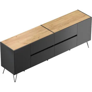 Posseik Sideboard Industrial J 4 Schubladen 2 Türen 200 cm Grafit Eiche Top