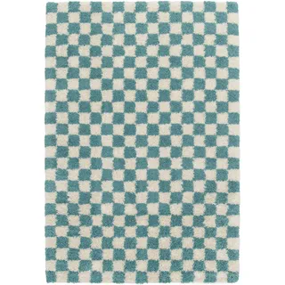 Rugs Essentials Shaggy Schachbrettmuster Teppich, Rechteckiger Teppich für das Wohnzimmer - Schlafzimmer, Weich und Bequem, Pflegeleicht, Florhöhe 30 mm, Polypropylen, 200x290 cm, Türkis