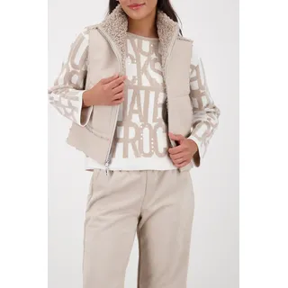 Wendeweste MONARI, Damen, Gr. 46, beige, Plüsch, Obermaterial: 50% Polyester, 50% Polyurethan. Futter: 80% Polyester, 20% Polyurethan, unifarben, regular fit taillenbedeckt, Rundhals, Westen Wendeweste, Regular fit mit Stehkragen