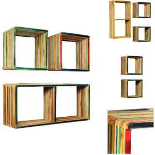 vidaXL Wandregal-Set 3-tlg. Recyceltes Teak Massiv Mehrfarbig -  Wandregale