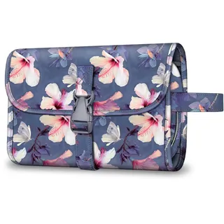 Fintie Tragbare Kulturtasche Kosmetiktasche Reisetasche, Große wasserdichte Aufhängen Make-up Organizer Stauraum Tasche für Damen Mädchen, (Blühender Hibiskus)