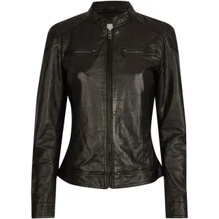 Lederjacke BUGATTI "BULady-112", Damen, Gr. 44, schwarz, Obermaterial: 100% Lammleder LEL. Futter: 100% Polyester PES. 100% Polyester PES., uni, modern fit, Rundhals, Jacken Lederjacke, mit Stehkragen
