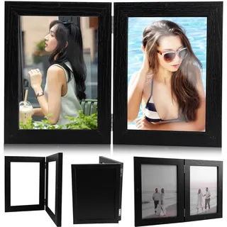 SPORWAY Holz Bilderrahmen 13 x 18 für 2 Fotos: Faltbar Fotorahmen Doppelt Bilderrahmen Portraitrahmen Rahmen Frame Collage Wandrahmen, 3D Bilderrahmen Collage für Schreibtisch Familie Hochzeit
