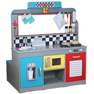 WOOMAX Spielzeugküche mit Licht und Sound, Kinderküche aus Holz, Retro-Bar, Maße 90,2 x 58,4 x 104,1 cm, Spielzeug für Jungen und Mädchen (85287)