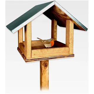 Freistehendes Vogelhaus mit Metalldach – Wetterfestes Futterhaus aus Kiefernholz für Wildvögel, Garten, kleine und mittelgroße Vögel, leicht zu reinigen, robust und langlebig
