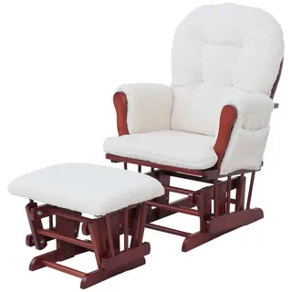 Mendler Relaxsessel HWC-C76 Bouclé 72 x 105 x 74 cm Beige mit Hocker