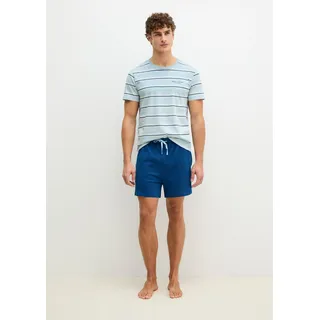 Marc OPolo Shorty "Mix N Match Cotton" 2 tlg. mit kurzem Arm und Rundhalsausschnitt, Hose mit Gummizug und Bindeband, niagara mist stripe, navy peony