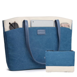 RAVUO Lehrertasche Damen, Wasserdichte Laptoptasche 15.6 Zoll Elegant Arbeitstasche Groß Aktentasche Shopper Tote Bag Frauen Uni Tasche Blau