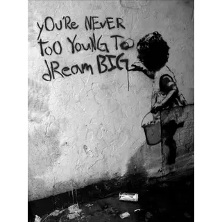 Banksy Graffiti Leinwandbild 40x30cm mit Dream Big Text Bild auf Keilrahmen aufgezogen! Pop Art Bilder Kunstdrucke Wandbehänge Deko Drucke Banksy Street Art Wandbehänge