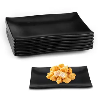 imposyu 6 Stück Servierteller Klein Dessertteller Schwarze Teller Eckig 22,7x15,5x2,2CM Vorspeisen Teller Rechteckig Schwarz Matt für Sushi Geschirr Dessert Kuchen Usw
