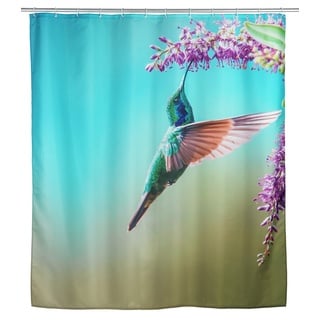 WENKO Duschvorhang Mod. Managua, 180 x 200 cm, Vorhang aus 100% Polyester mit Metallösen & Gummi-Gewichtsband für Dusche und Badewanne, wasserabweisend & waschbar, inkl. 12 weißen Duschvorhangringen