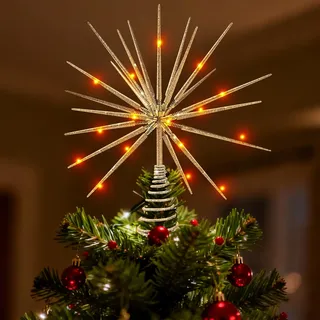 Weihnachtsbaumspitzen Stern mit 20 LED Christbaumspitze Stern Weihnachtsbaumschmuck Sternenstrahl Cluster Weihnachtsbaumstern Spitze Weihnachtsbaum Spitze (Gold)