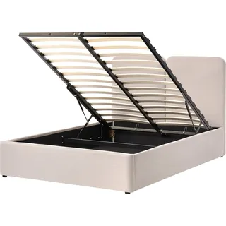 BELIANI Bett Beige Stoff mit Lattenrost 140 x 200 cm Hochklappbar Bettkasten Stauraum Hohes Kopfteil Modern Schlafzimmer Polsterbett - Beige, Schwarz