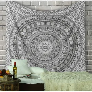 RAJRANG Mandala Wandtuch dekorative Strandtuch Hippie Tapisserie Elefant Wurf Tapisserie 274 x 230 cm Grau