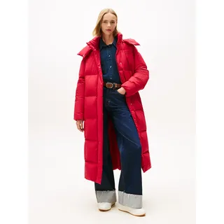 Steppmantel TOMMY JEANS "TJW ALASKA GRID DWN MXI COAT EXT", Damen, Gr. XXL (44), rot (ruby rhubarb), Web, Obermaterial: 100% Polyester, unifarben, regular fit, Mäntel Steppmantel