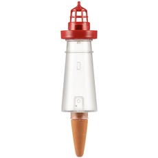 Scheurich Wasserspender Lighthouse M | 1x Rot | 210 ml Füllmenge | Bewässerungskugel klein mit Ton Fuß | Wasserspender Pflanzen und Blumen Terrakotta Stiel