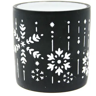 Weihnachtswindlicht schwarz mit weißen Schneeflocken Höhe 7cm