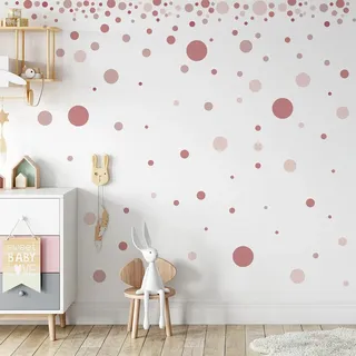 Wandtattoo Kinderzimmer Mädchen, 140 Stück Wandsticker Mädchenzimmer, Wandaufkleber für Babyzimmer, Wandsticker Punkte für Kinderzimmer, Babyzimmer Deko