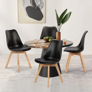 NEWBULIG Esszimmerstühle Satz von 4 Mid-Century Modern Dinning Stühle, Wohnzimmer Schlafzimmer Outdoor Lounge Stuhl PU Leder Kissen und Holzbeine