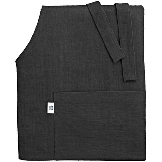 Linen & Cotton Luxus Schürze, Küchenschürze, Kochschürze, Grillschürze ELLA, 100% Leinen - 70 x 84cm (Schwarz)