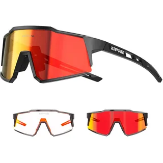 KAPVOE Photochromatische Selbsttönend Fahrradbrille TR90 Rahmen für Herren Damen Klar Sportsonnenbrille Sport Radfahren MTB Radbrille Sportbrille Fahren Baseball Laufen Rot Schwarz 01