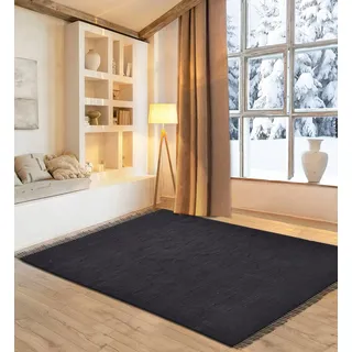 OTTO home Teppich »Gastines« rechteckig 5 mm Höhe Wendeteppich, reine Baumwolle, handgewebt, uni, waschbar, modern, schwarz