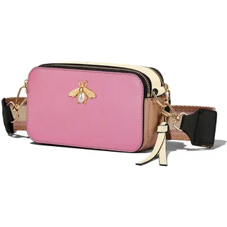 ophlid Bee Geldbörse, Kamera-Crossbody-Tasche für Damen, trendig, klein, Schnappschusstasche, breiter Riemen, Leder, Schultertasche, Clutch, Handtaschen, Pink